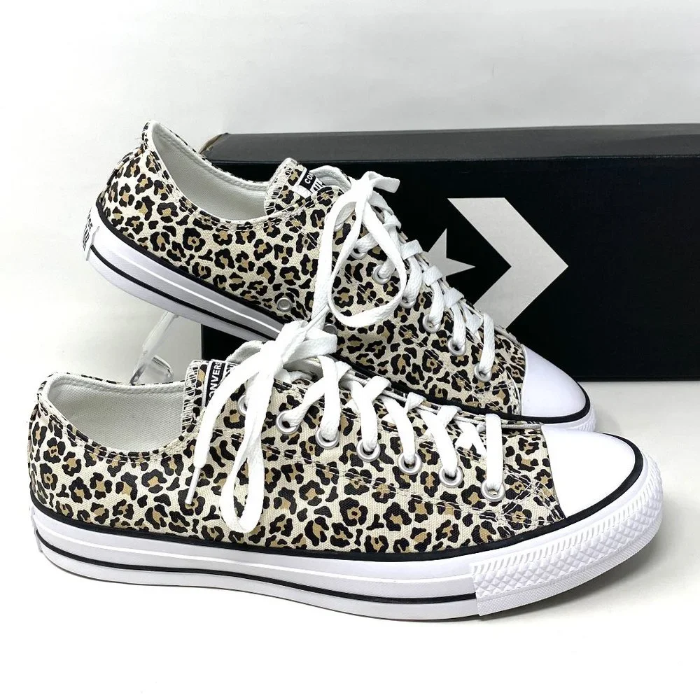 Converse Ctas OX Shoes Men's Low Top Sneakers Black White Leopard Canvas 166260F